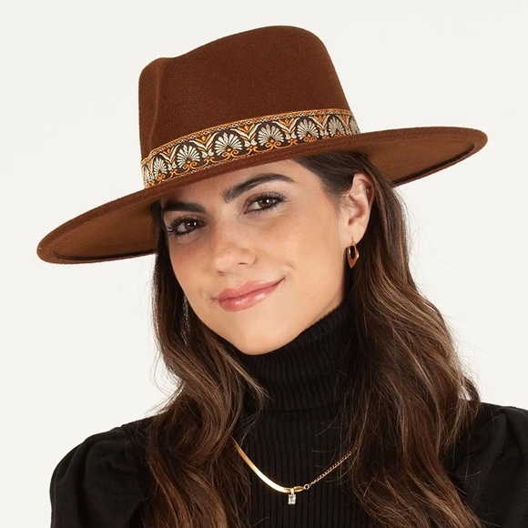 NWT Lucca Teegan Wide Brim Fedora Ribbon Hat - Picture 2 of 5